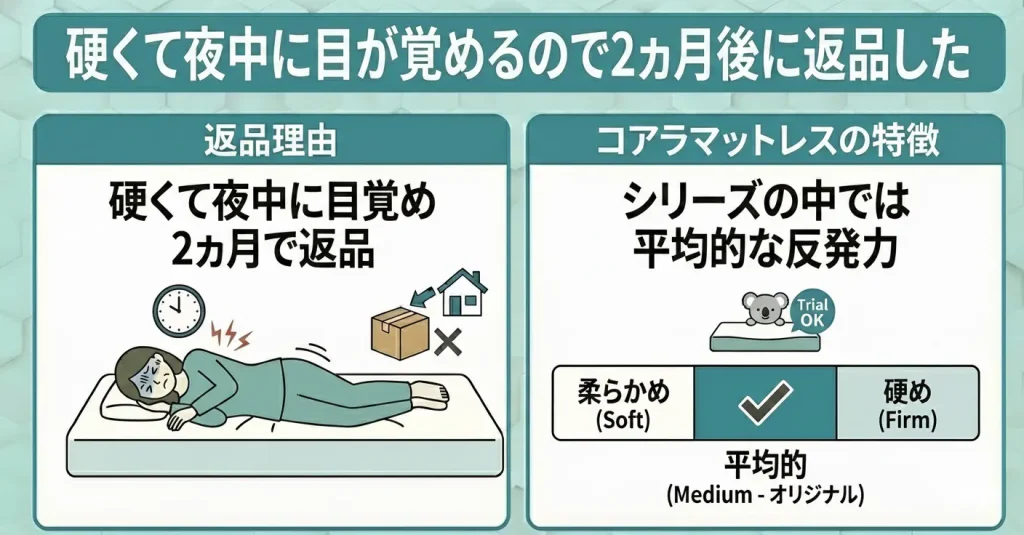 【koalamattress-return】硬くて夜中に目が覚めるので2ヵ月後に返品した