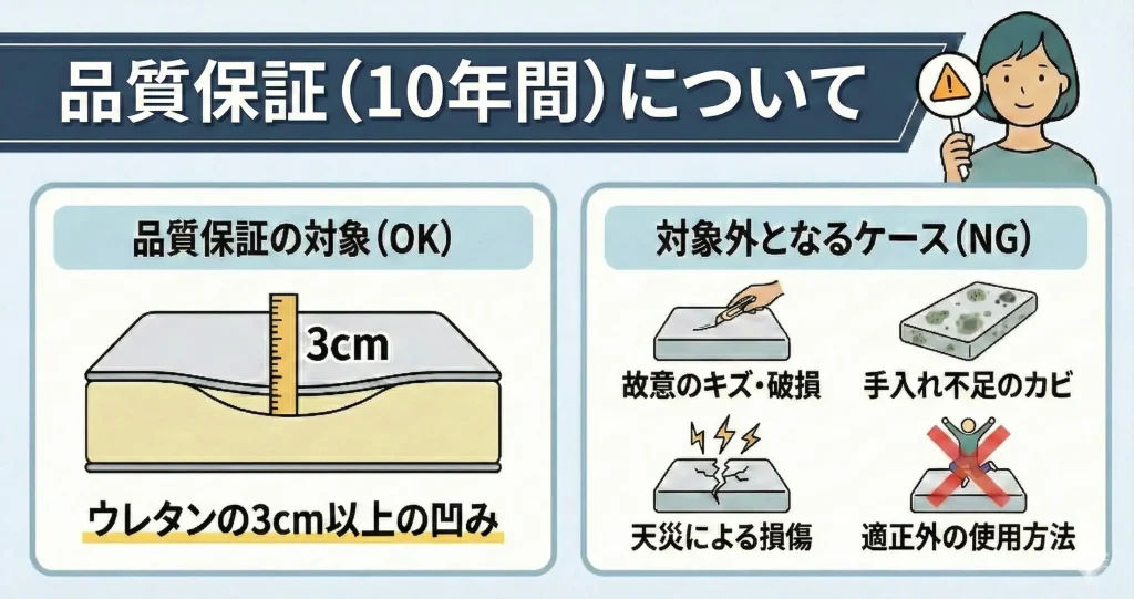 【limnemattress-return】10年間の品質保証に関して対象外となるケース