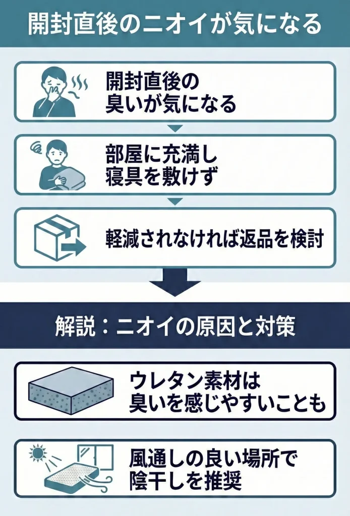 【limnemattress-return】新品のニオイが不快に感じられ返品を検討している