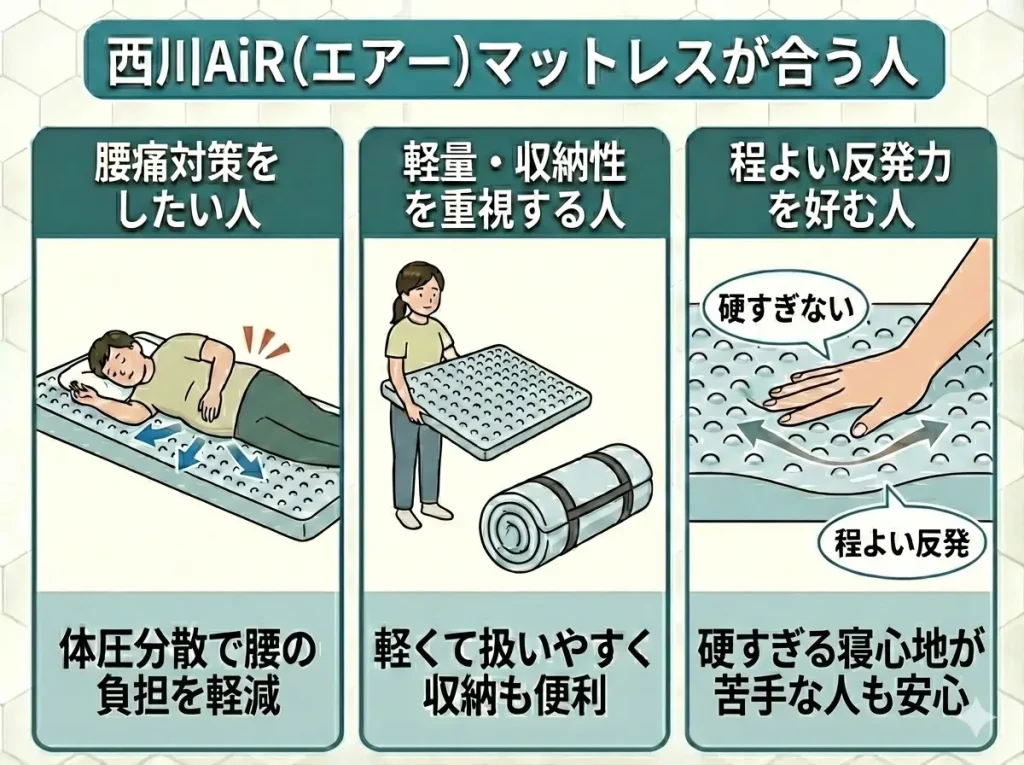 西川AiR(エアー)マットレスの口コミ評判！腰痛悪化する？の真相を解説