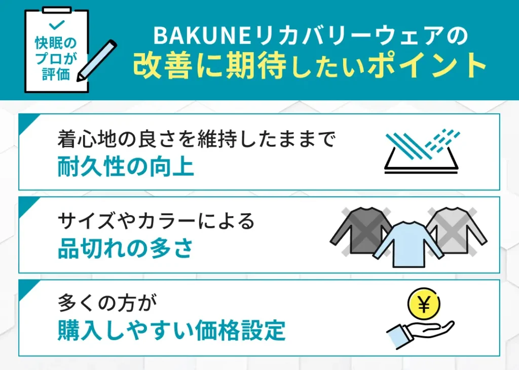 BAKUNEリカバリーウェアの改善に期待したいポイント