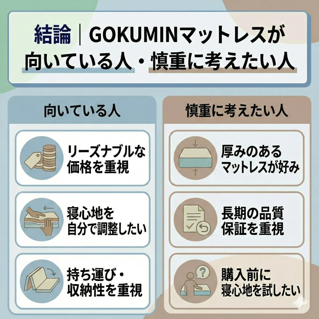 【gokumin-mattress】【口コミから判明】GOKUMINマットレスが合う人・合わない人
