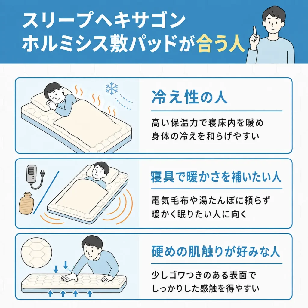 スリープヘキサゴン ホルミシス敷パッドが合う人
