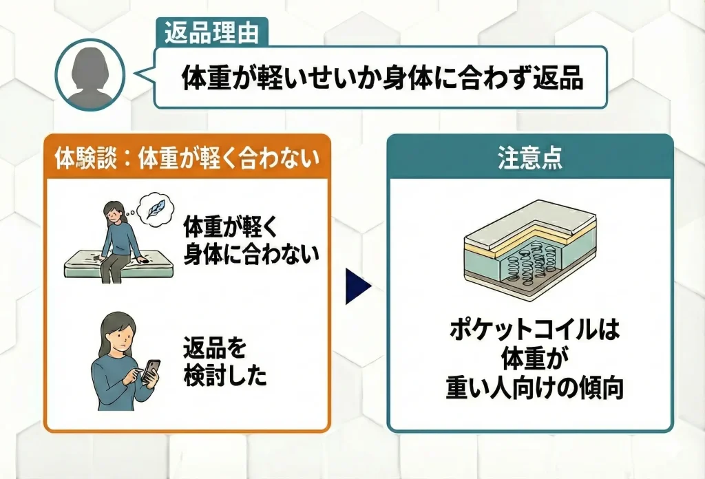 【emma-mattress-returns】体重が軽いせいか身体に合わず返品する