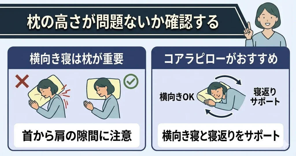 【koalamattress-side-sleeping】横向きで寝る場合は枕の高さも合わせる