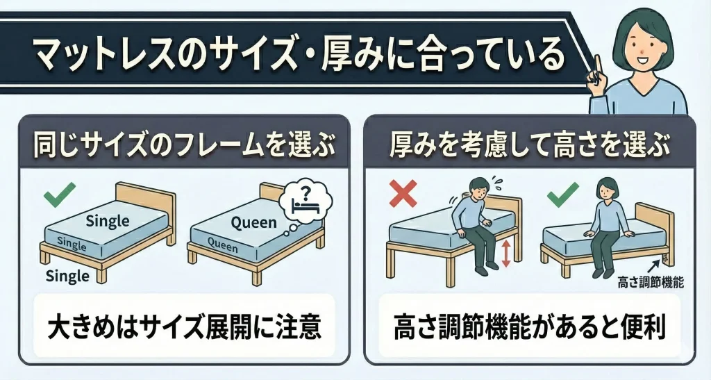 【koala-frame-need】マットレスのサイズ・厚みに合っていること