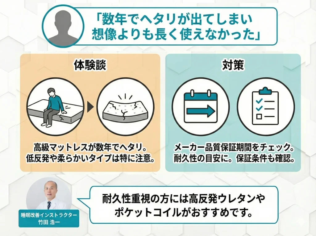 【luxury-mattress】数年でヘタリが出てしまい想像よりも長く使えなかった