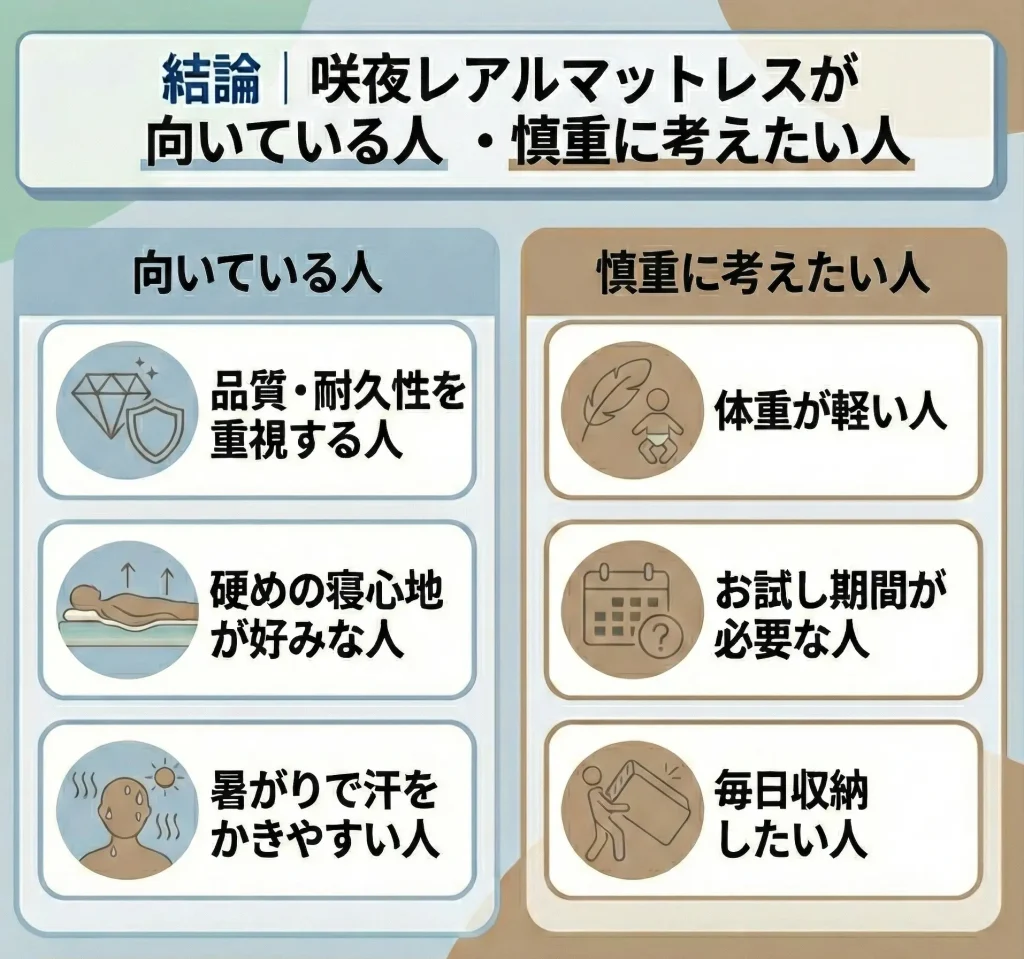 【real-mattress】【実際に使用してわかった】咲夜レアルマットレスが合う人・合わない人