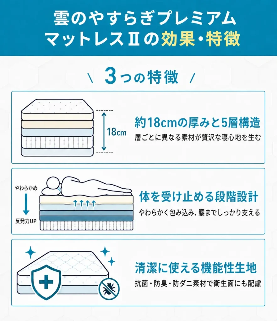 雲のやすらぎプレミアム マットレスⅡの効果・特徴
