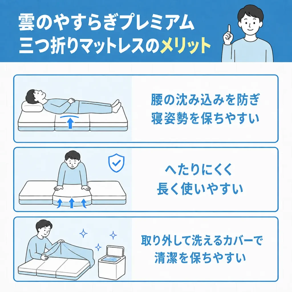 雲のやすらぎプレミアム三つ折りマットレスのメリット