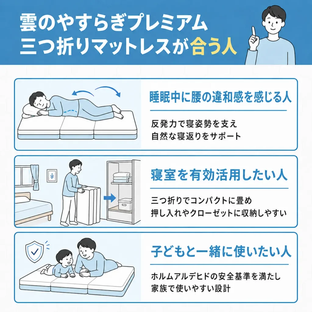 雲のやすらぎプレミアム三つ折りマットレスが合う人