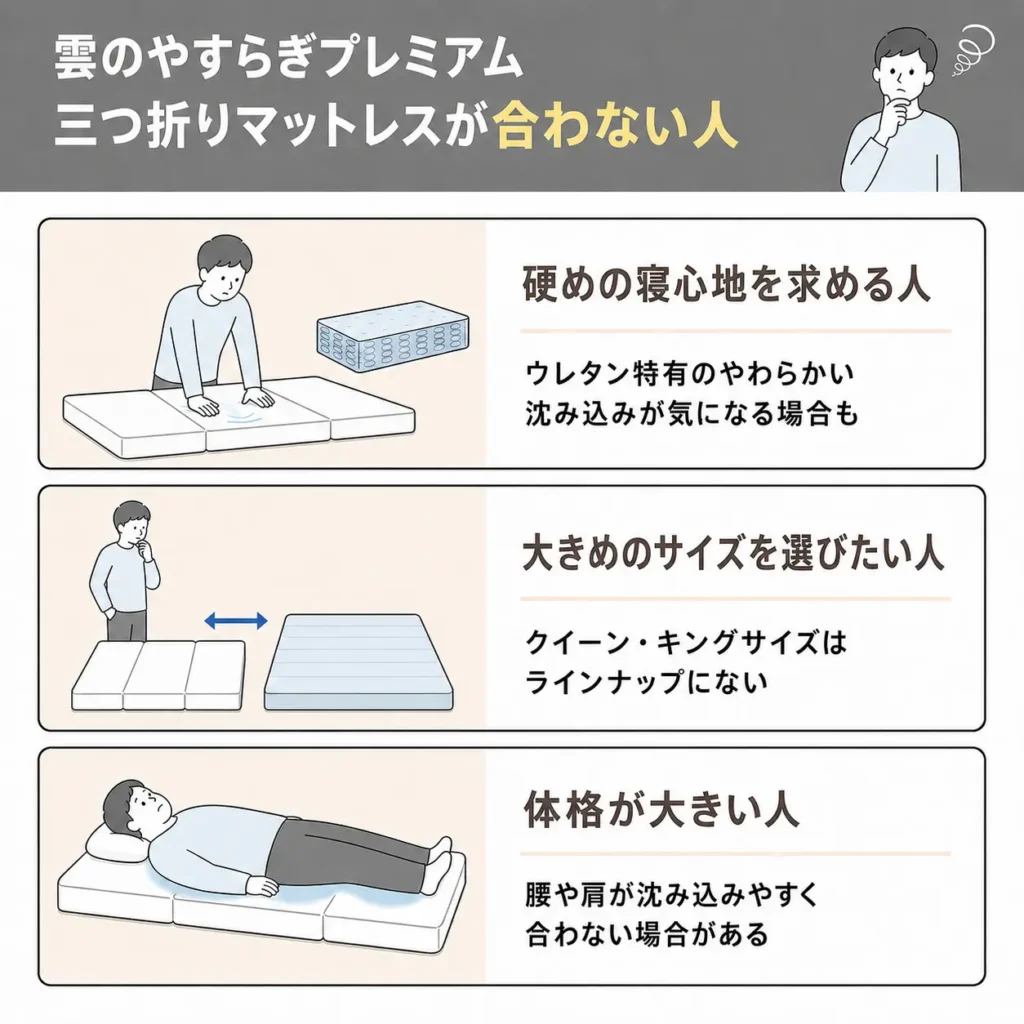 雲のやすらぎプレミアム三つ折りマットレスの口コミ評判！デメリット
