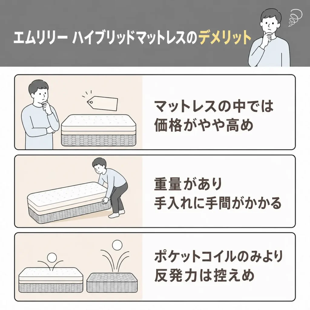 エムリリー ハイブリッドマットレスのデメリット