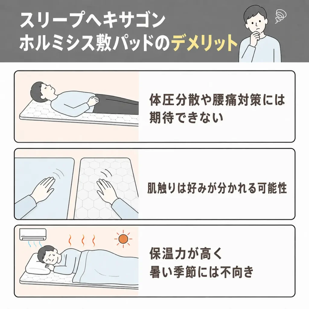 スリープヘキサゴン ホルミシス敷パッドのデメリット