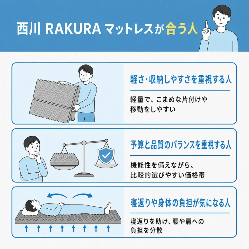西川 RAKURA（ラクラ）マットレスが合う人