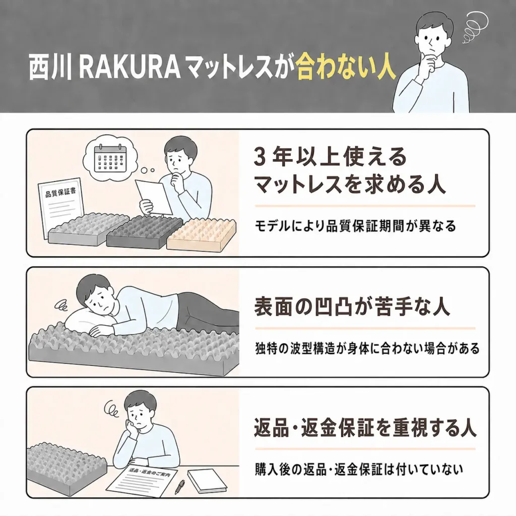 西川 RAKURA（ラクラ）マットレスが合わない人