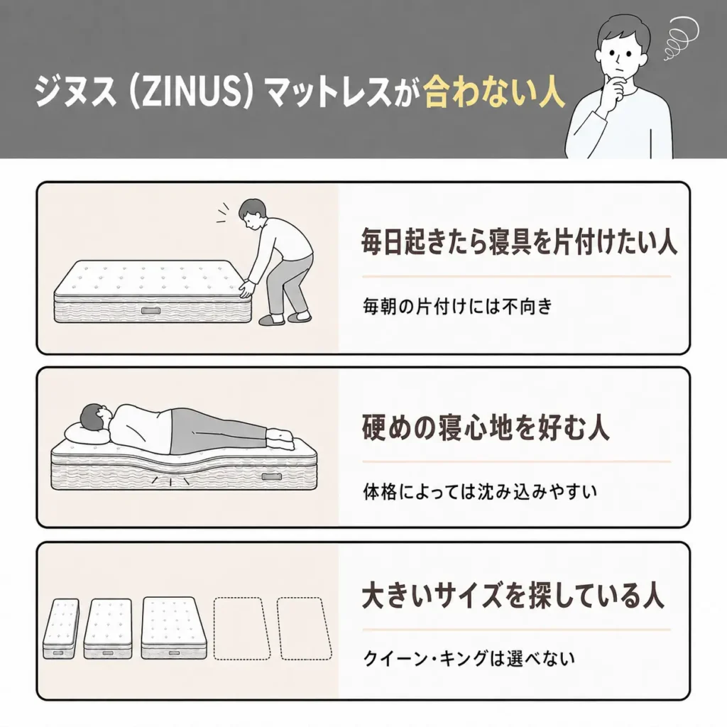 ジヌス(ZINUS)マットレスが合わない人