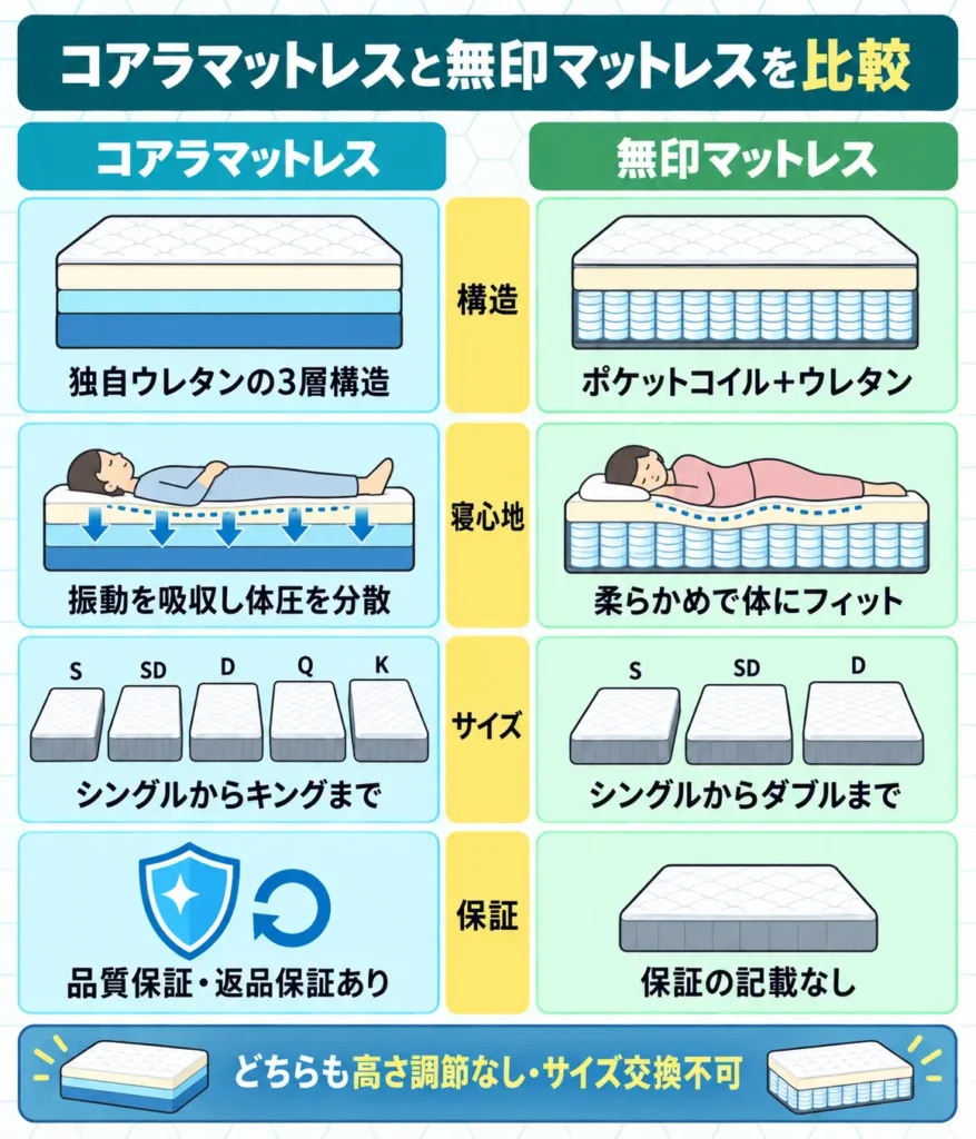 コアラマットレスと無印マットレスの違いを比較表で解説