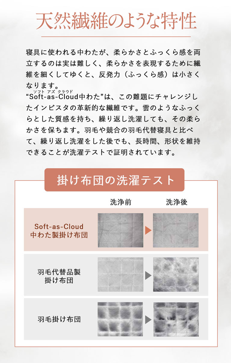 洗濯後も雲のようにふんわり、ふっくらを維持
