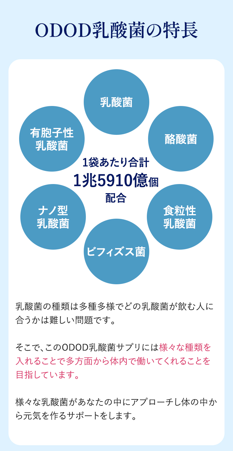 1袋で1兆5,910億個を配合ODOD乳酸菌サプリメント